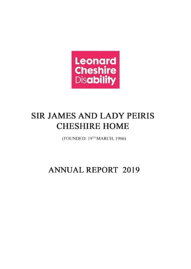 Cover of Cheshire Lanka Annual Report 2019