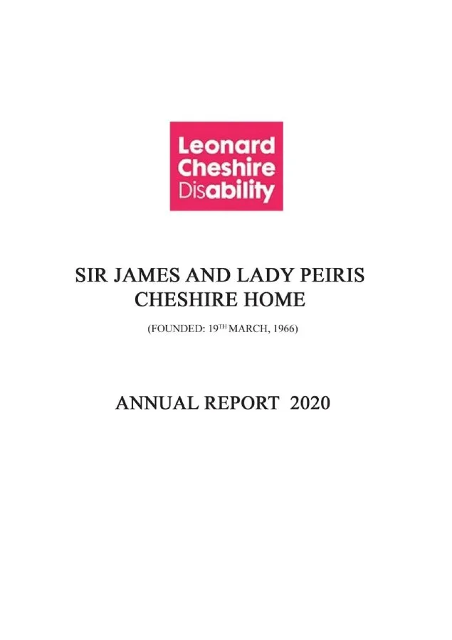 Cover of Cheshire Lanka Annual Report 2020